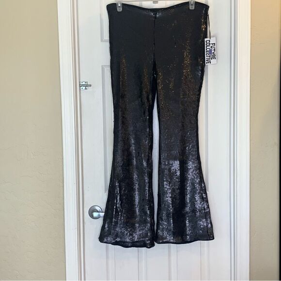 Future Collective Women's High Rise Sequin Full Length Flare Pants Size 16 - Picture 4 of 13